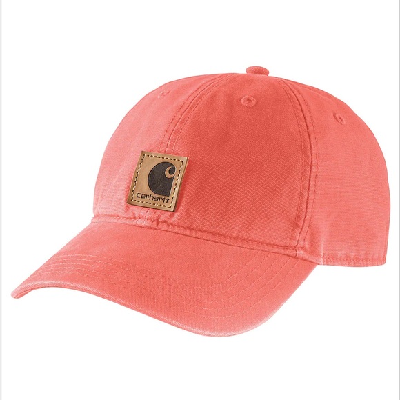 Carhartt Other - Carhartt Leather Patch Electric Coral Canvas Odessa Cap baseball hat unisex NWT